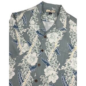 Tommy Bahama EUC Camp Shirt Men's L Sage Green 100% Silk Floral Print